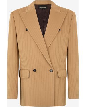 Roberto Cavalli Striped Double-Breasted Jacket - Natural