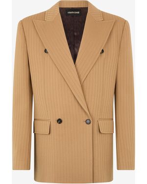 Roberto Cavalli Striped Double-Breasted Jacket - Natural