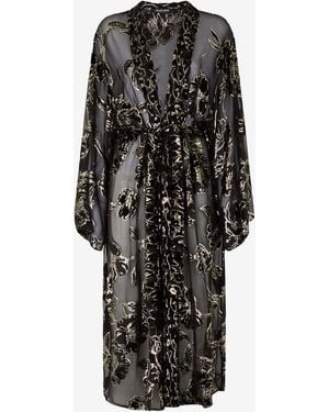Roberto Cavalli See-Through Robe With Floral Pattern - Black