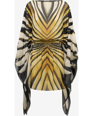 Roberto Cavalli Ray Of Print Kaftan Dress Silk - Metallic