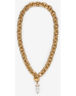 Roberto Cavalli Chain Necklace With Stone Pendant - White