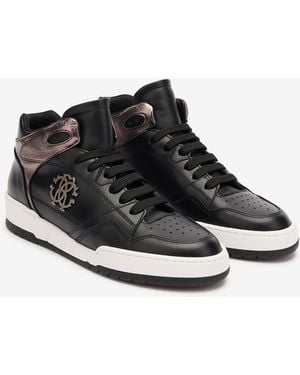 Roberto Cavalli High-Top Sneakers With Laminated Insert - Black