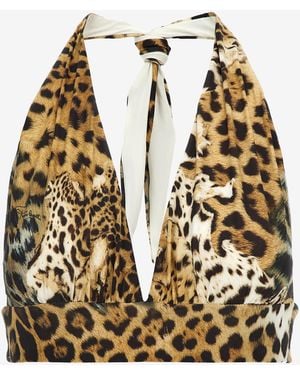 Roberto Cavalli Top De Cuello Halter Con Estampado De Leopardo Marrón - Negro