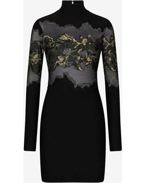 Roberto Cavalli Mini Dress With Snake Print - Black