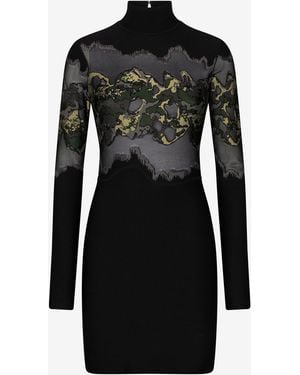 Roberto Cavalli Mini Dress With Snake Print - Black