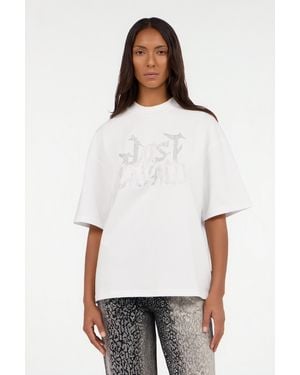 Roberto Cavalli T-Shirt With Perforated Logo - White