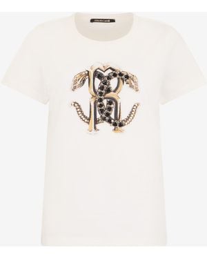Roberto Cavalli Camiseta Color Marfil Con Logotipo - Neutro