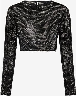 Roberto Cavalli Crop Top With Rhinestone-Detailed Zebra Design - Black