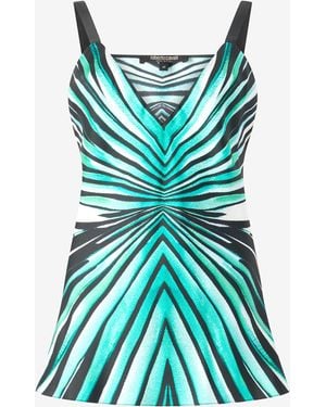 Roberto Cavalli Ray Of Sea Print Silk Top - Green