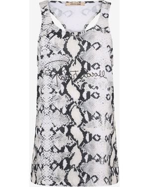 Roberto Cavalli Racerback Tank Top With Python-Effect Print - White