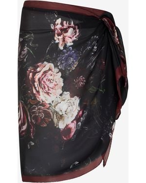 Roberto Cavalli Foulard Con Stampa Fiammingo Flowers - Nero