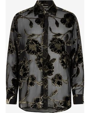 Roberto Cavalli And See-Through Shirt With Floral Pattern - Black