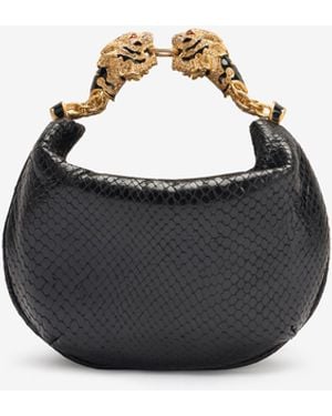 Roberto Cavalli Mini Bolso Hobo Roar Estampado Serpiente - Negro