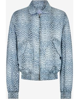 Roberto Cavalli Reversible Bomber Jacket With Baby Jaguar Print - Blue