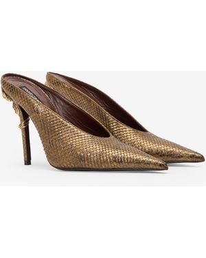 Roberto Cavalli Mules Con Motivo Python Dorato E Serpente - Multicolore