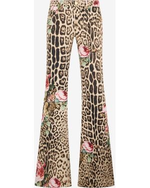 Roberto Cavalli Jaguar Roses Print Flared Jeans - Natural