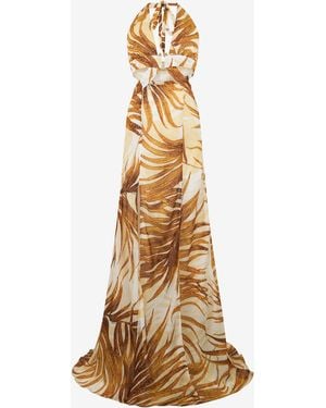 Roberto Cavalli Golden Palm Print Maxi Dress - Metallic