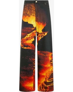 Roberto Cavalli Stretch Denim Jeans With Lava Print - Orange