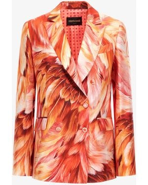 Roberto Cavalli Plumange Print Silk Jacket - Orange