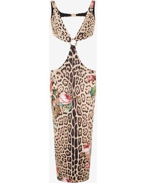 Roberto Cavalli Jaguar Roses Print Beach Dress - White