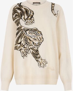Roberto Cavalli Pull En Laine À Motif Tigre - Neutre
