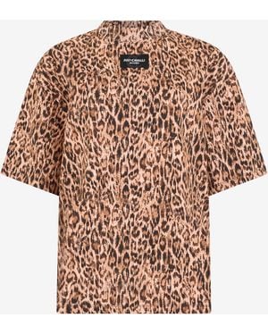 Roberto Cavalli Leopard Skin Print T-Shirt With Logo - Multicolour