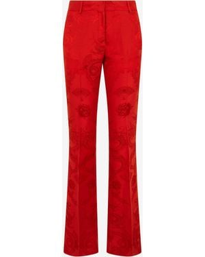 Roberto Cavalli Dark Pants With Dragon Pattern - Red