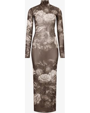 Roberto Cavalli Laminated Tulle Dress With Fiammingo Flowers Print - White