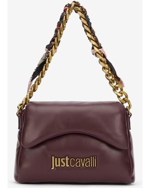 Roberto Cavalli Just Cavalli Burgundy Shoulder Bag With Chain And Scarf - Purple