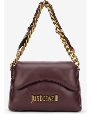 Roberto Cavalli Just Cavalli Burgundy Shoulder Bag With Chain And Scarf - Purple