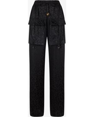 Roberto Cavalli Pants With Solid-Color Jaguar Skin Print - Black