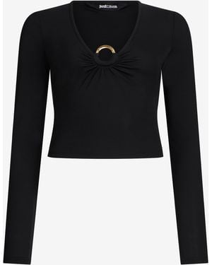 Roberto Cavalli Lurex Crop Top With Ring Detail - Black
