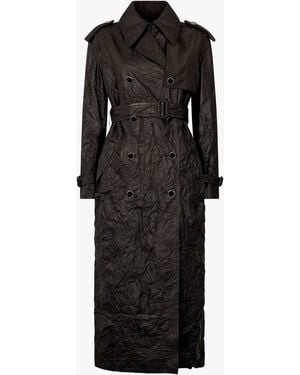 Roberto Cavalli Long Crinkle-Effect Trench Coat - Black