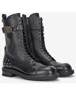 Roberto Cavalli Combat Boots With Rc Monogram Detail - Black