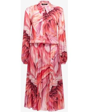Roberto Cavalli Long Dress Plumage Print - Red