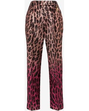 Roberto Cavalli Animal-Print Lamé Cropped Pants - Red
