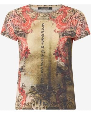 Roberto Cavalli Cotton T-Shirt With Oriental Print - Multicolour