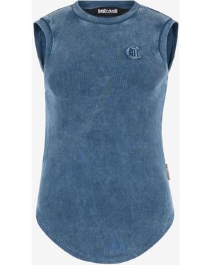Roberto Cavalli Tank Top With Jc Monogram - Blue
