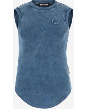 Roberto Cavalli Tank Top With Jc Monogram - Blue