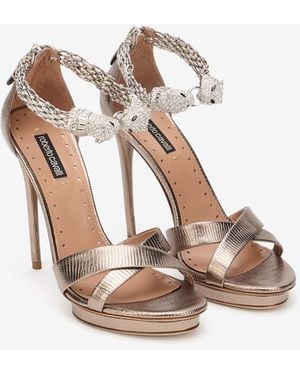 Roberto Cavalli Sandalias Roar De Piel Plateada - Blanco