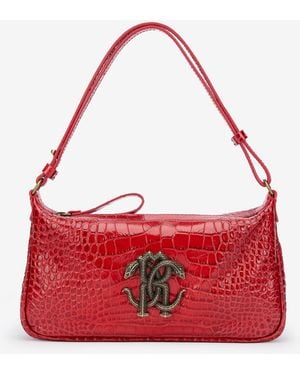 Roberto Cavalli Croc-Embossed Shoulder Bag With Mirror Snake - Red