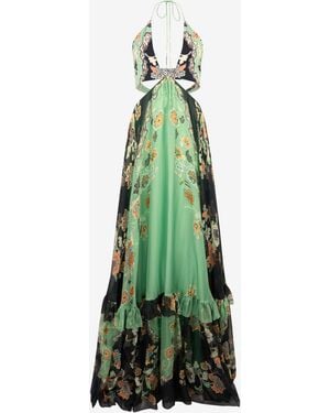 Roberto Cavalli Kimono Print Silk Maxi Dress - Green