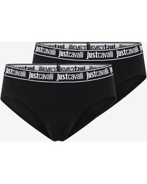 Roberto Cavalli Logo Waistband Briefs Two-Pack - Black