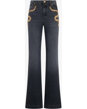 Roberto Cavalli Jeans Acampanados Con Bordado De Serpiente - Azul