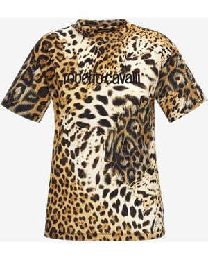 Roberto Cavalli T-Shirt With Jaguar Skin Print - Metallic