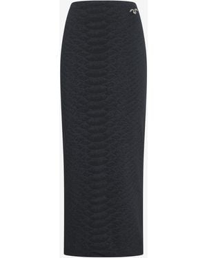 Roberto Cavalli Midi Skirt With Serpentine Print And Jewel Detail - Black