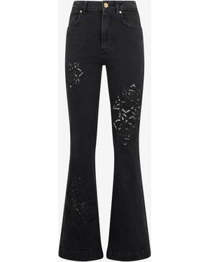 Roberto Cavalli Jeans Flared With Floral Embroidery - Black
