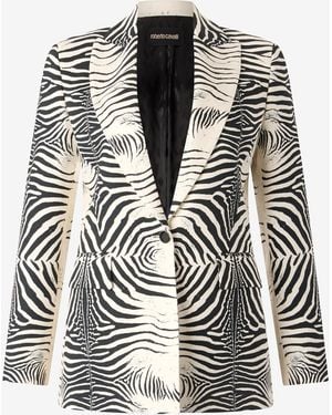Roberto Cavalli Blazer With Tigress Print - Black