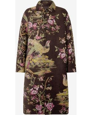 Roberto Cavalli Wool-Blend Coat With Oriental Bird Print - Brown