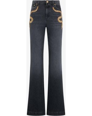 Roberto Cavalli Jeans Acampanados Con Bordado De Serpiente - Azul